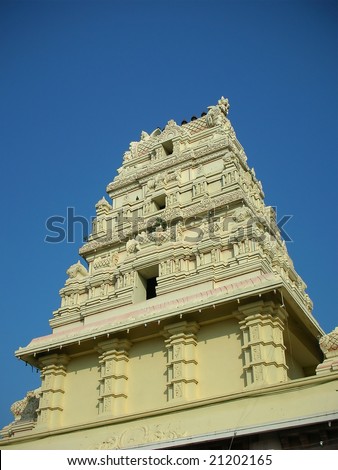 The temple tower of hindu god Shiva at Koodala Sangama, near Bijapur City, Karnataka State, India.