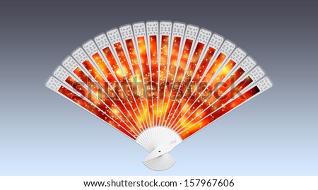 Colorful hand fan isolated on gray