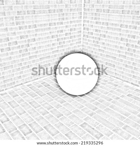 The white plastic ball in the corner of a brick. Pencil drawing