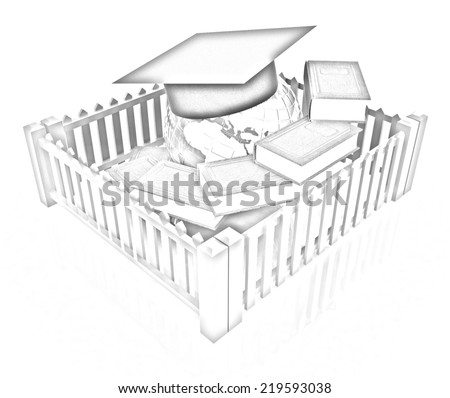 Global education concept in closed colorfull fence. Concept education protection on a white background. Pencil drawing