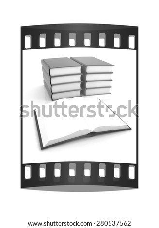 colorful real books on white background. The film strip