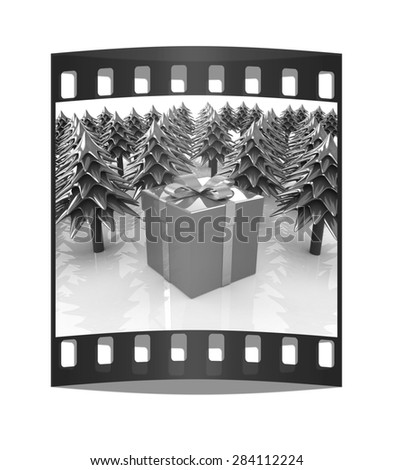 Christmas trees and gift on a white background. The film strip