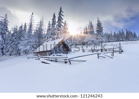 Old Farm In The Mountains At Winter