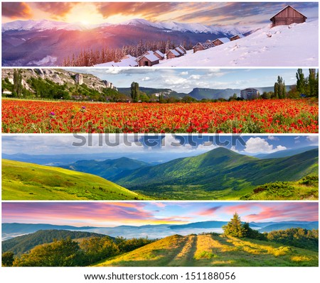 Set Of The 4 Seasons Landscape For Banners