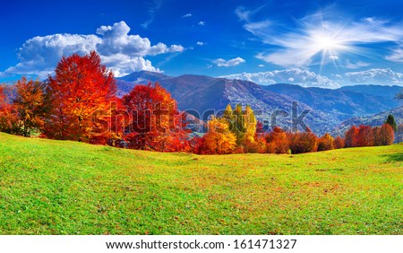 Colorful autumn panorama of the mountains