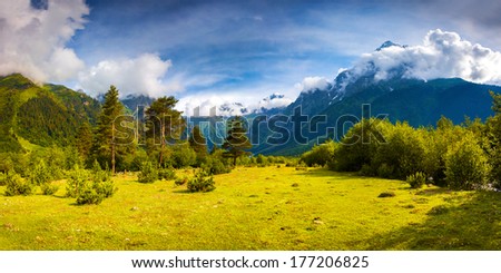 Fantastic landscape in the Caucasus mountains. Upper Svaneti, Georgia, Europe.