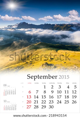 2015 Calendar September Beautiful autumn landscape in the mountains 2015 Calendar September Beautiful autumn landscape in the mountains