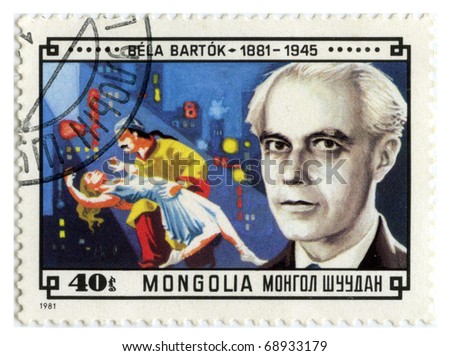 MONGOLIA - CIRCA 1981: A stamp printed in Mongolia shows image of the famous composer Bela Bartok, series, circa 1981