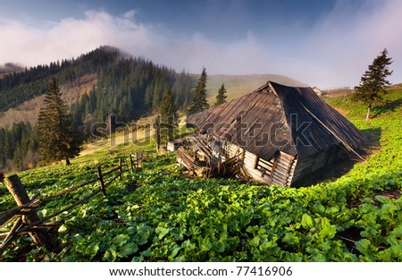Old house in the mountains in spring