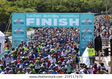Cape Town, Western Cape, South Africa - March 8, 2015: Amateur cyclists competing in the 2015 Cape Town Cycle Tour.