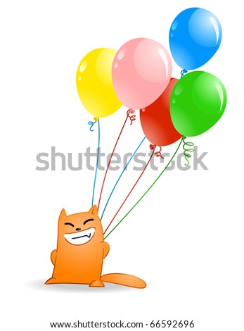 Cute Cartoon Cats on Cute Cartoon Cat With Colorful Balloons On A White Background Stock