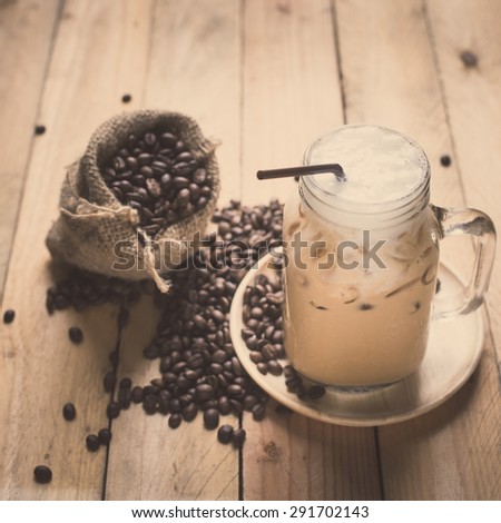 iced blended frappucino, coffee beans vintage