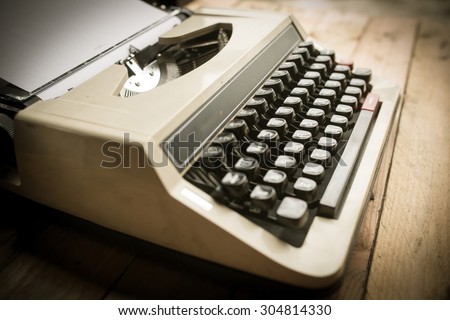 Antique Typewriter. Vintage Typewriter Machine Closeup Photo.
