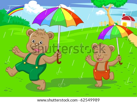 bear brother in raining day