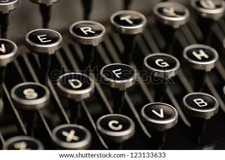 Old typewriter keys. Close-Up of keys on an antique typewriter. Shallow DOF.