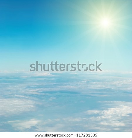 Heaven, sun, sky and clouds. View from the above