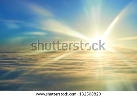 Amazing View From Plane On The Sky, Sunset Sun And Clouds