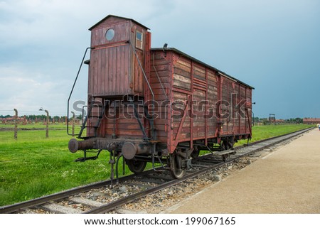 Holocaust Death Camp cattle car train from Nazi Germany concentration camp Auschwitz-Birkenau