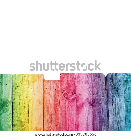 Rainbow wooden desk isolated on white background. Full spectrum natural color board