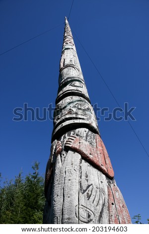 World\'s Tallest Totem Pole/Tallest totem pole carved from a single tree.  Found in village of Kake, Alaska