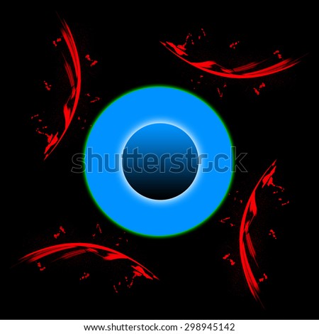 Graphic image with red elements and blue circle