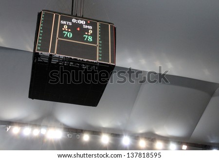 BANGKOK - APRIL 24:The scoreboard of the arena shows the final score of ASEAN Basketball League \