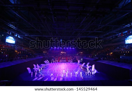 INCHEON - June 29:Samsan World Gymnasium during the Opening Ceremony 4th Asian  Indoor&Martial Arts Games 2013 on June 29, 2013 in Incheon, South Korea.