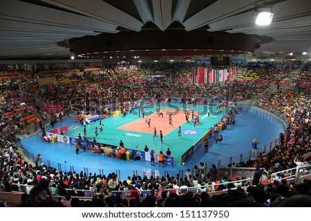 Bangkok, Thailand - August 17:Indoor Stadium Huamark during the FIVB Volleyball World Grand Prix 2013 on August 17, 2013 in Bangkok,Thailand