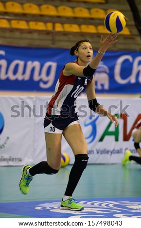 Nakhon Ratchasima, Thailand - SEP 15:Yeonkoung Kim of Korea in action during Asian Sr.Women\'s Volleyball Championship Chatchai Hall on September 15, 2013 in Nakhon Ratchasima, Thailand.