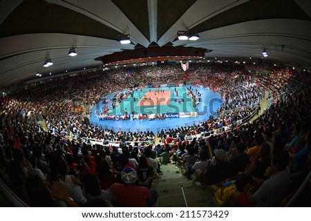 Bangkok, Thailand - August 17:Indoor Stadium Huamark during the FIVB Volleyball World Grand Prix 2014 at Indoor Stadium Huamark on August 17, 2014 in Bangkok, Thailand.