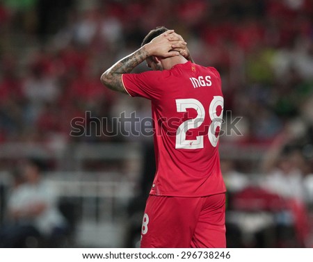BANGKOK, THAILAND - JULY 14:Danny Ings of Liverpool in action during Ture Super Trophy  Liverpool Tour 2015 at Rajamangala Stadium on JULY 14, 2015 in Bangkok, Thailand.