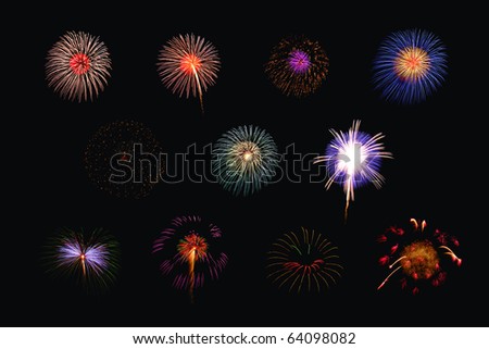 set of colorful fireworks