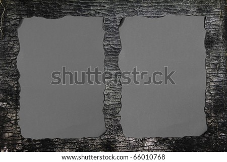 gray papers burn on old leather background