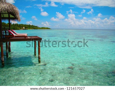 Paradise view from a Maldives water villa