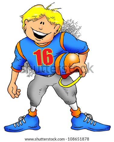 Cartoon Image of a Kid Getting Ready to Play Football.