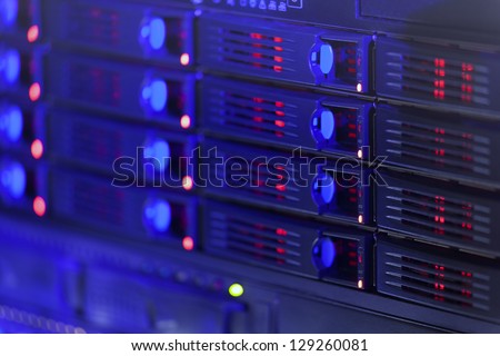 Server rack toned in blue color