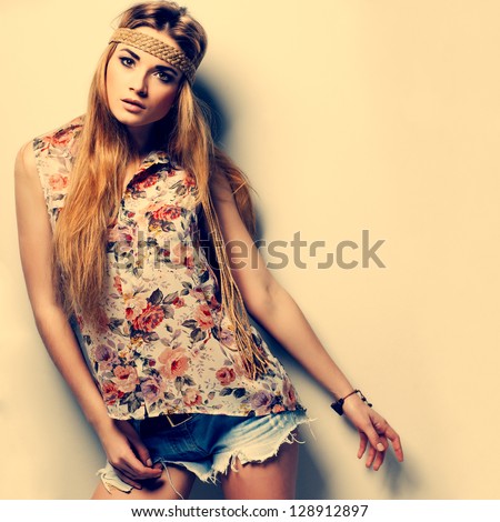 A photo of beautiful girl is in fashion style ,vintag