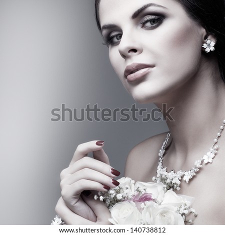 Portrait of beautiful bride. Wedding dress. Wedding decoration