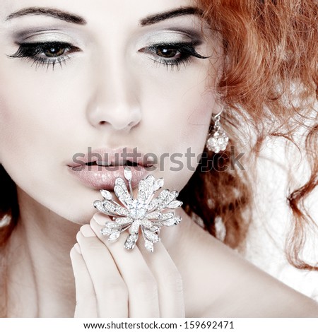 Red hair. Fashion girl portrait.Accessorys.Isolated on a white background
