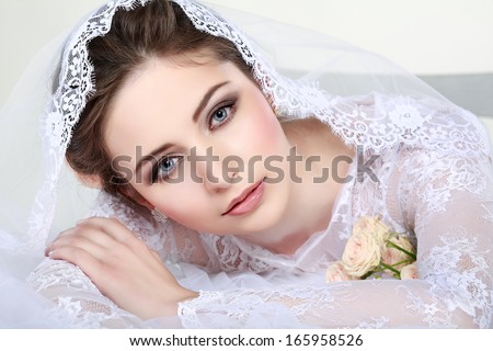 Portrait Of Beautiful Bride. Wedding Dress. Wedding Decoration