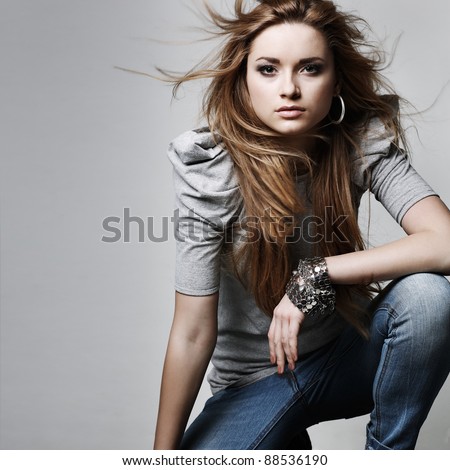 A photo of beautiful girl is in fashion style, glamur