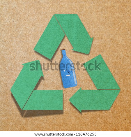recycled paper craft stick on white background ,Green world and safe world concept.