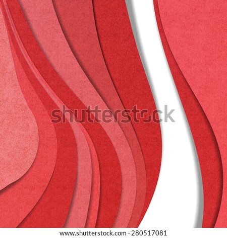 Wave recycled paper craft on white background, Red color