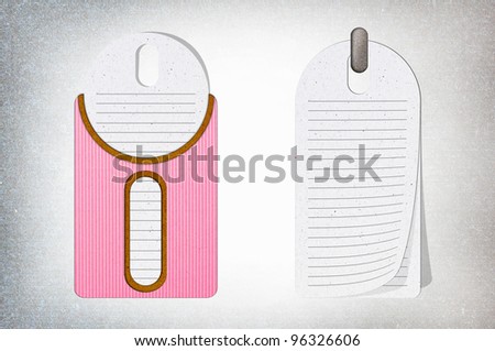 isolated  pink old paper on white,recycled paper craft stick on white background