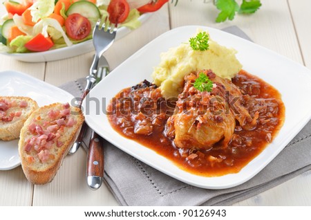 Cabbage leaves stuffed with minced meat (cabbage rolls)