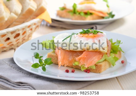 Toast with smoked salmon and heart shaped fried egg