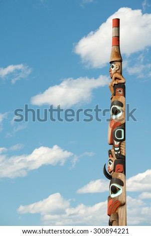 This image shows a Totem Pole in Jasper, Canada