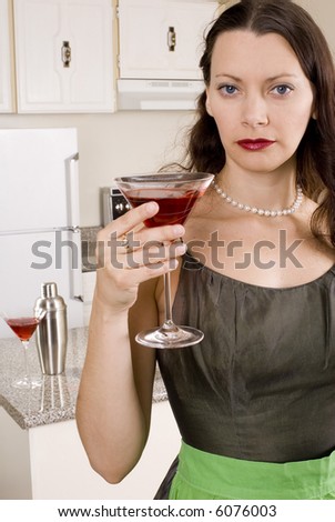 Housewife serving up drinks