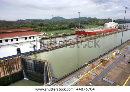 The Miraflores Locks in the Panama Canal