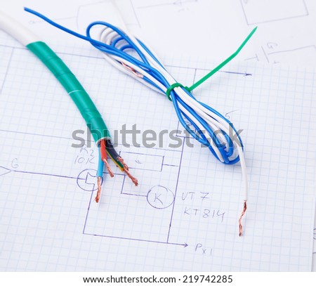 Electric wire on a background of the electric scheme